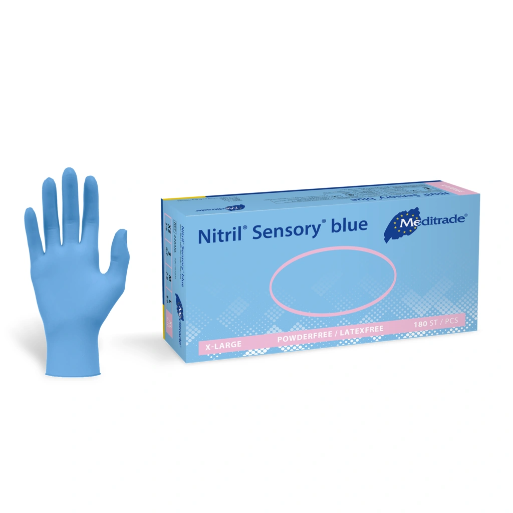 Nitril® Sensory® Blue tastsensible Untersuchungshandschuhe aus Nitril, blau, puderfrei, nicht steril, 200 Stk. Dispenser