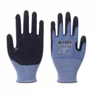 Nitrex 241NFX (241NFX*) Gesandete Nitril-Handflächenbeschichtung · nahtloses 13-Gauge-Futter Schnittfestigkeitslevel F - maximaler Schnittschutz · NitreGrip®-Technologie NitreGuard®-Technologie · verstärkter Nitril-Zeigefinger- und Daumenbereich