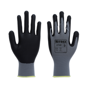Nitrex 270 (270E*) Nitrilschaum-Handflächenbeschichtung · ausgezeichnete Griffigkeit nahtloses 15-Gauge-Futter · abriebfest